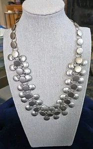 Vintage Ottoman Turkish Tughra Silver Brushed Coin Bib Necklace 21" - Picture 1 of 8