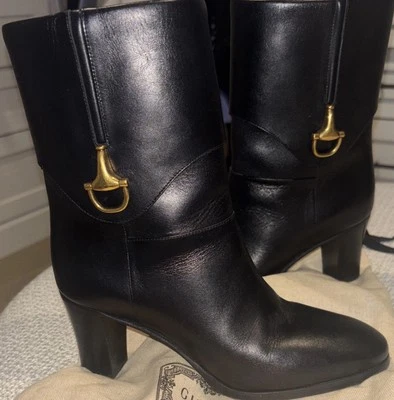 Gucci Black Leather Half Horsebit Ankle Boots- Size 36 100% Authentic - Image 1 of 4