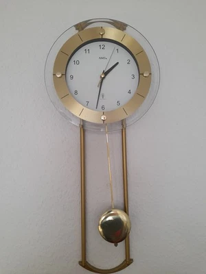 AMS Funkuhr / Wanduhr mit Pendel (goldfarbig) - Bild 1 von 2