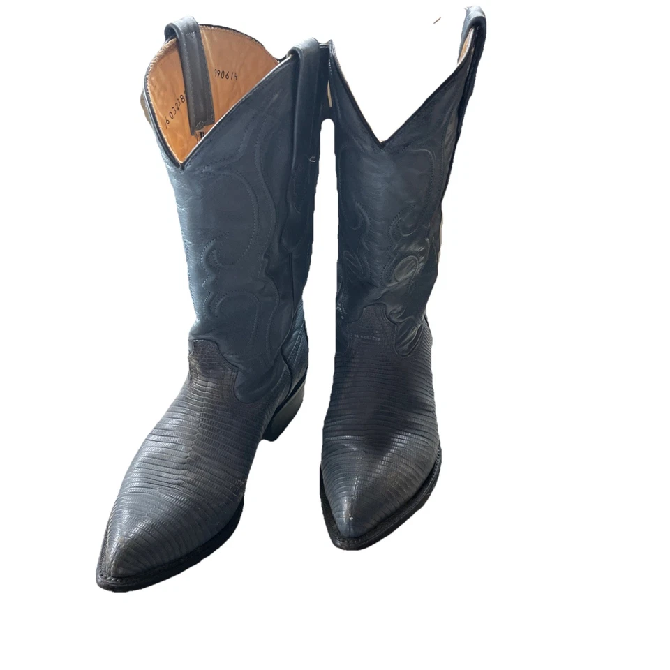 BOTAS LOS ALTOS Genuinas Lagarto Hechas a Mano Cuero Occidental Gris Botas para Mujer Talla 8 Foto 1 de 4