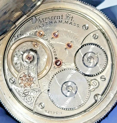 SB8: Waltham Crescent St. 21J Pocket Watch 1892 Coin Silver Fahys Case Railroad - Image 1 of 4