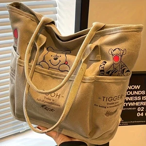 Winnie The Pooh Printed Canvas Tote Bag Retro Shoulder Bag Large Capacity - Picture 1 of 4