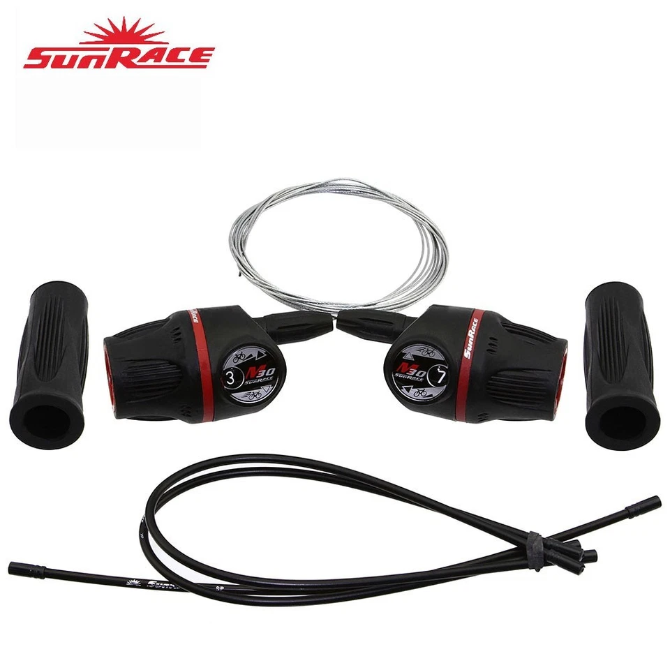 SunRace TSM-37 3x7 Speed Twist Grip Shifter Set – Black MTB Hybrid Gear Levers. - Image 1 of 1