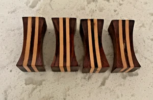 Set of 4 Inlaid Wood Chopstick Holders Variegated Dark and Light Wood PRETTY! - Picture 1 of 4