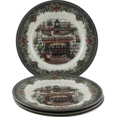 Royal Stafford Christmas Eve Fireplace with Stockings Dinner Plates Set of 4 - Image 1 of 2