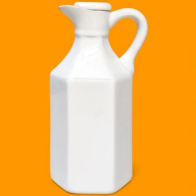 Link Charter Int'l Ltd White Ceramic Oil or Vinegar Cruet w/ Stopper 5.5” - Image 1 of 4