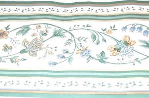 Wallpaper Border Green Vine Blue Flowers Floral White Wall EH99740 Traditional - Picture 1 of 3