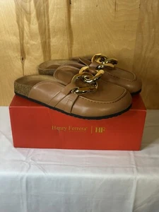 Women's Sz 9 Henry Ferrera Slip-on Fashion Chains Brown Sandals Loafers New Box - Picture 1 of 14