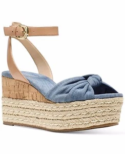 MICHAEL KORS MAXWELL MID WEDGE WASHED DENIM WOMEN'S SANDALS OPEN TOE MULTI SIZES - Picture 1 of 4