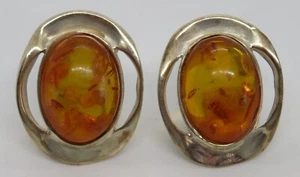 . Sterling silver & amber vintage Art Deco antique large earrings - Picture 1 of 10