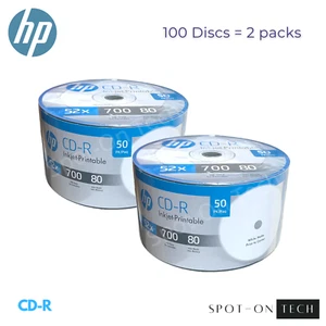 100 HP CD CD-R bianco stampabile a getto d'inchiostro 52X supporti vuoti 700 MB disco stesso giorno SPEDIZIONE - Foto 1 di 6