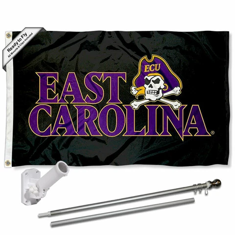 East Carolina Pirates Black Flag Pole and Bracket Gift Set Package Cover