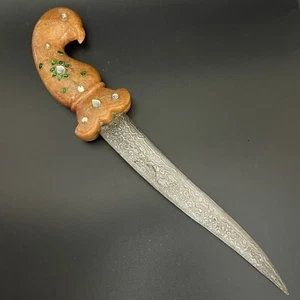 Antique Arabic Khanjar Dagger, Knife, Damascus, Jade, Gems, Middle East, Sword - Picture 1 of 8
