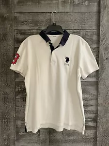 USPA Polo Assn Kragen #8 Poloshirt weiß Herren Größe Large guter Zustand - Bild 1 von 10