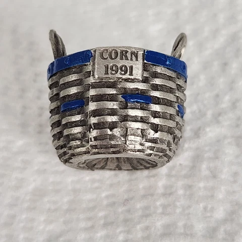Longaberger Vintage Miniature Pewter 1991 JW Blue Pewter Corn Basket Figurine Cover