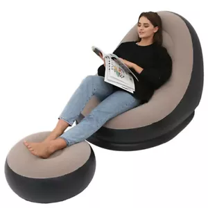2PC Inflatable Sofa Chair Lounger Ottoman Ergonomic PVC W/Footstool For Relaxing - Picture 1 of 15