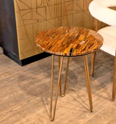 TIGER EYE TABLE TOP | Console Side Inlay Stone Table Top Home Decor - Image 1 of 4