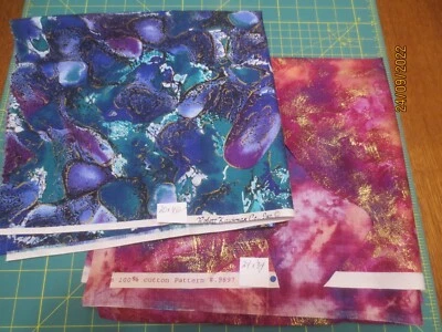 2 QUILT fabrics w/ gold accents Kaufmann Purple Teal & Moda Marblle Mate magenta - Image 1 of 4