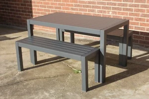 Mentone - 3 Piece Outdoor Setting - 1400m Aluminium Table 2 matching benches - Picture 1 of 5