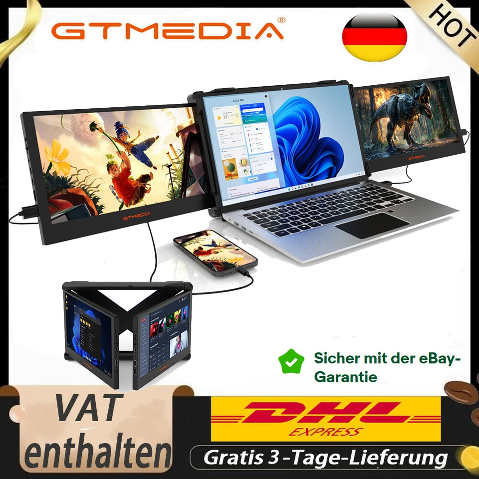 Dualer Triple Tragbarer Monitor Extender Monitor Bildschirm für Laptop 13-17,3'' - Bild 1 von 4