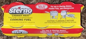 STERNO 3-PACK 2.6 oz Canned Heat Cooking Fuel For Camp Stoves NEW - Picture 1 of 4