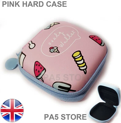 Pink Ice Cream Hard Case Carry Storage With Zip Ipod In Ear headphone Earbuds - - Image 1 of 2