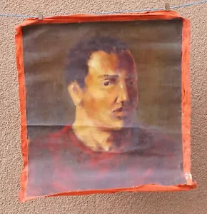 Vintage sowjetisch russisches Öl auf Leinwand Gemälde Mann mit roter Bluse Künstler signiert - Bild 1 von 4