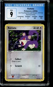 Juego de cartas coleccionables Pokémon Ratatta 77/112 rojo fuego y verde hoja holograma inverso graduado CGC 9 como nuevo - Imagen 1 de 2