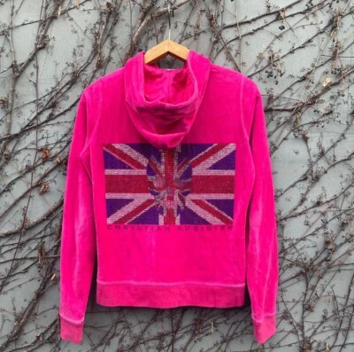 Sudadera con capucha vintage Christian Audigier pedrería terciopelo cremallera Gran Bretaña Foto 1 de 4