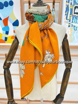 Sallys 70% Cashmere 30% Silk Wrap Scarf Floral Horse Print Double Face Shawl 53" - Image 1 of 4