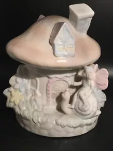 Vintage Enesco Whimsical Fairy Mushroom House Porcelain Figure Was Nite Light - Picture 1 of 12