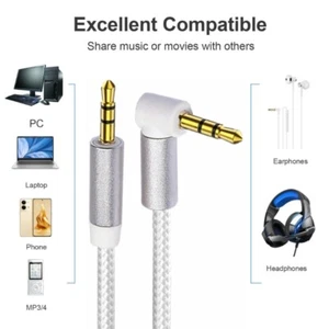 90 Degree Right Angle Male to Male AUX Cable 3.5mm Port for Car/Home System - Zdjęcie 1 z 13