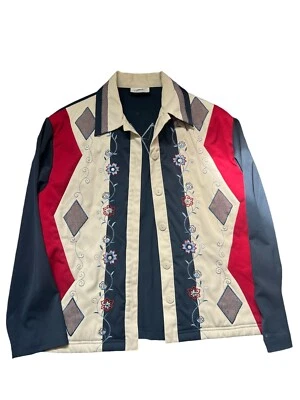 Jaqueta acolchoada bordada vintage masculina feminina anos 90 tamanho G Grannycore com bolsos - Imagem 1 de 4