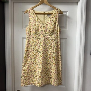 vintage J. Crew yellow floral print 100% cotton mini V-neck lined dress size 6 - Picture 1 of 9