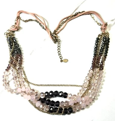 Collar Ali Khan Nueva York Rosa, Púrpura y Gris Cristal Cuentas Foto 1 de 4