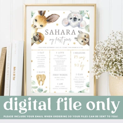 Печатная доска с вехами на первый день рождения, австралийские коренные животные 1-я вечеринка - Изображение 1 из 3