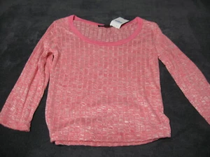 AMERICAN DREAM Girls Striped Shirt, size JR med, pink/white, rayon, spandex poly - Picture 1 of 2