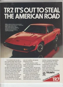 Original 1976 Triumph TR7 Magazin Anzeige "It's Out to Steal the American Road" - Bild 1 von 1