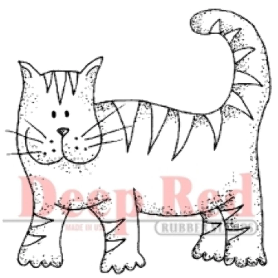Deep Red Rubber Stamp Tiger Cat Kitten Stipple Drawing - Изображение 1 из 1