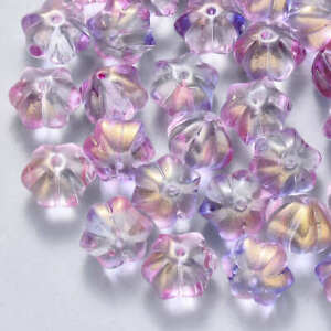 100pcs Lilac Two Tone Transparent Spray Painted Glass Flower Beads 10.5x9.5mm