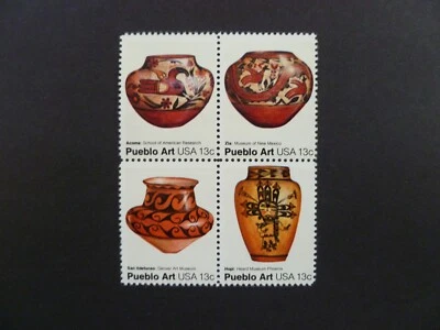 1977 $.13 Block of 4 #1706-1709 Pueblo Art Issue MNH-See Description & Images - Image 1 of 2