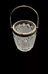 Vintage Diamond Point Leaded Crystal Ice Bucket FB Rodgers Silver Co Handle - Picture 1 of 6