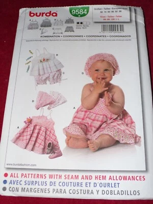 🦋 BURDA #9584 - GIRLS RUFFLED CONTRAST DRESS-PANTIES & SCARF PATTERN 6M-3YR  FF - Image 1 of 2