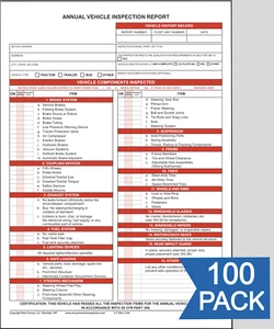 Annual Vehicle Inspection Report Form. 100-PACK. 3-Ply Carbonless. DOT Compliant - Picture 1 of 8