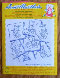 NEW Vintage Aunt Martha's Hot Iron Transfers #3243 - Bruno the Bear Long Stitch - Picture 1 of 2