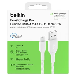 Belkin BoostCharge Pro USB-A to USB-C Braided Cable 3.3ft 1M White NEW - Picture 1 of 3