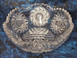 Antiguo frutero americano de vidrio corte brillante diente de sierra 8" - Imagen 1 de 3