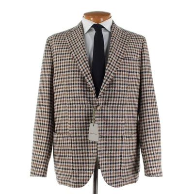 Abrigo deportivo Sartorio Kiton nuevo con etiquetas mezcla de lana talla 56R (46R EE. UU.) a cuadros marrón y azul Foto 1 de 4