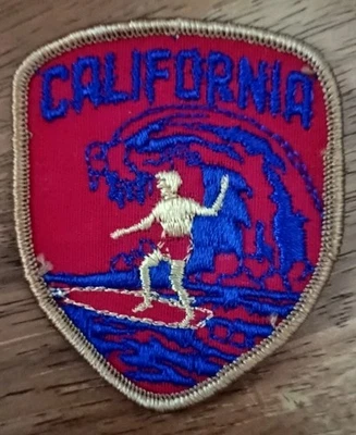 RARE VINTAGE PATCH - California Surfer Surf Wave Red Blue - Embroidered 3" Tall