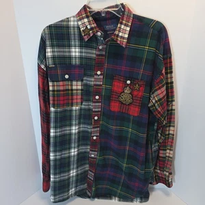 polo Ralph Lauren Women's Lg Boyfriend Fit  Patchwork Flannel Plaid Shirt  Crest - Picture 1 of 10